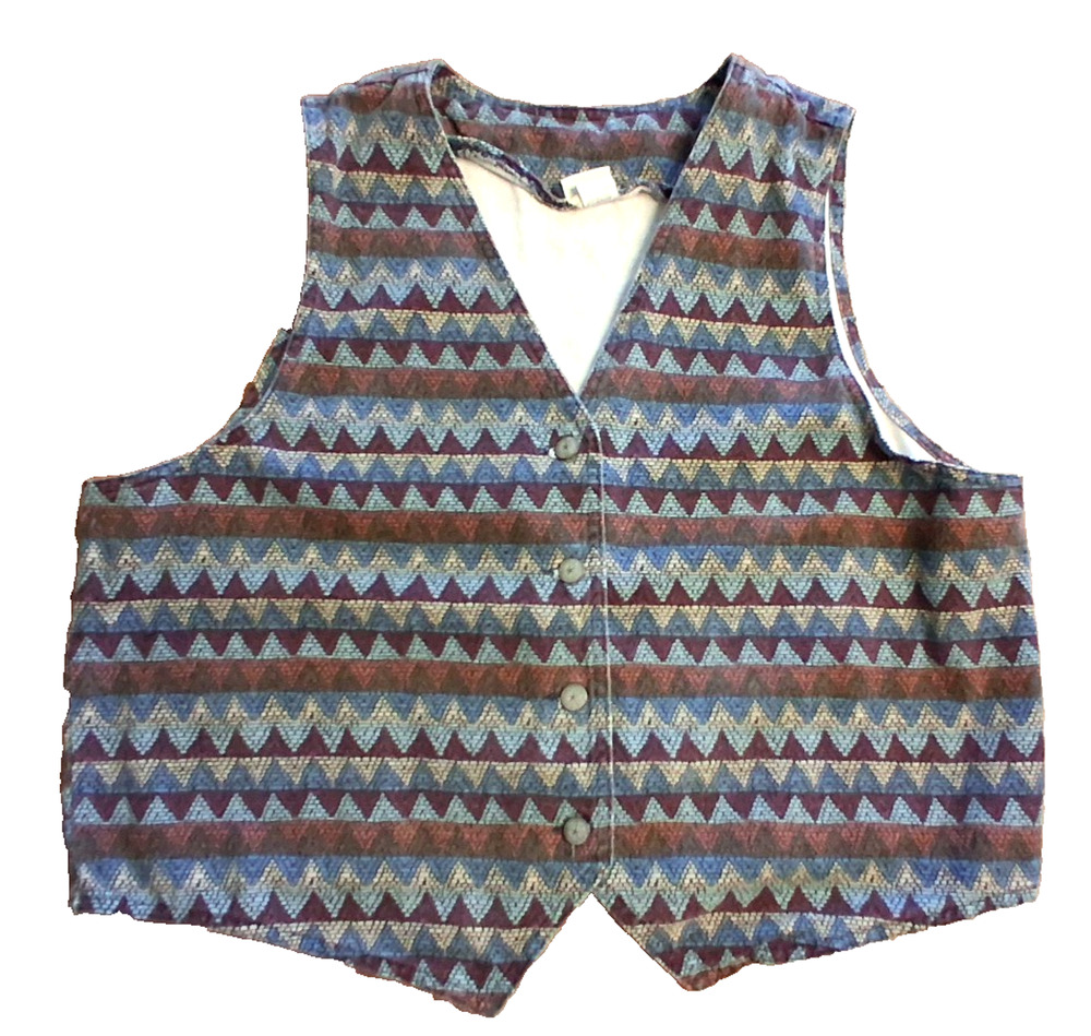 VINTAGE VIVALDI JEANSWEAR Women's VEST Southwest Aztec Geometric XL